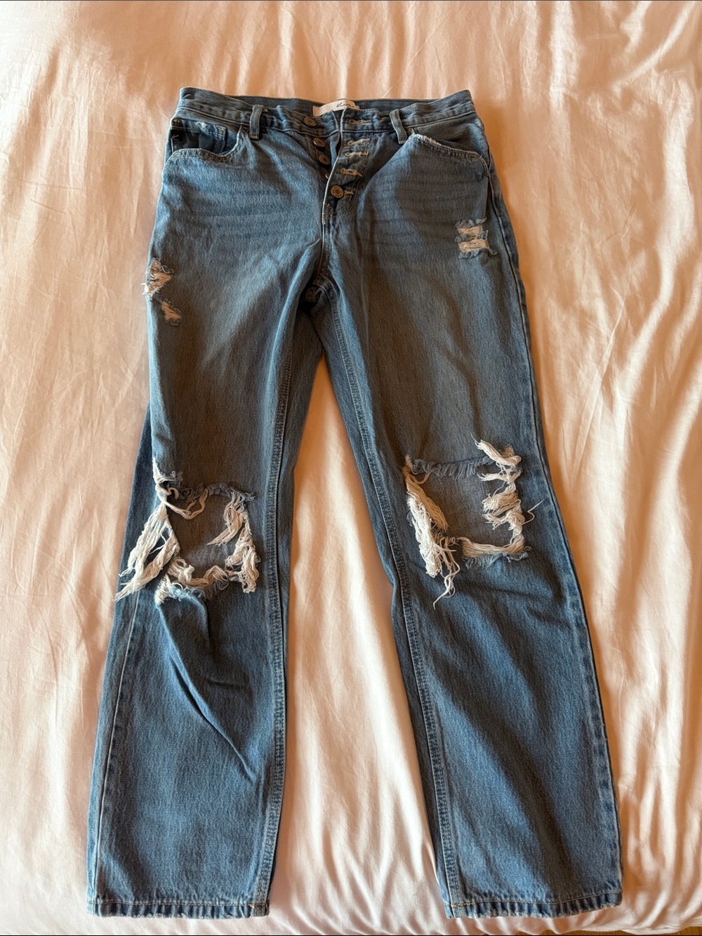 KanCan Distressed Straight-Leg Jeans - Blue